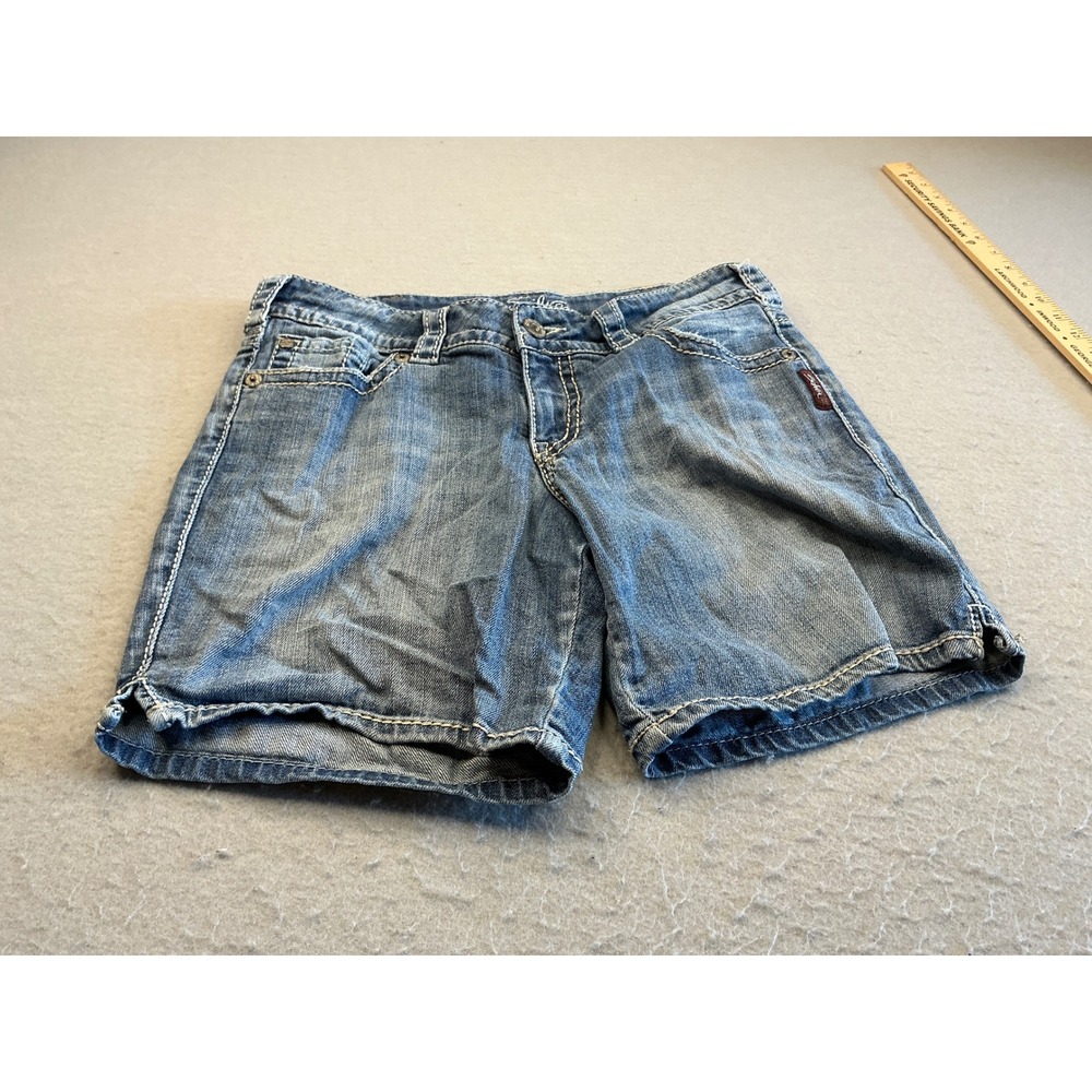 Silver Jeans Co Suki Denim Shorts Mid Rise Thick Stitch‎ Blue W30 Casual Summer
